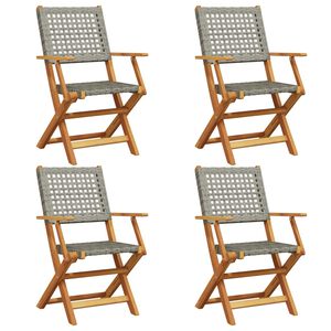 vidaXL Opklapbare stoelen, 4 stuks, grijs, van polyrotan en massief hout.