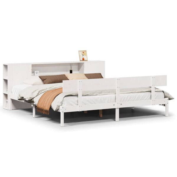 vidaXL Bed met boekenkast zonder matras grenenhout wit 180x200 cm