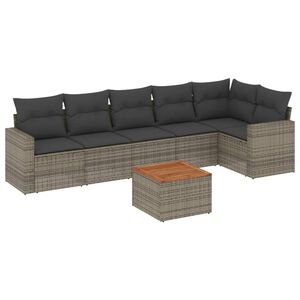 vidaXL 7-delige Loungeset met kussens poly rattan grijs
