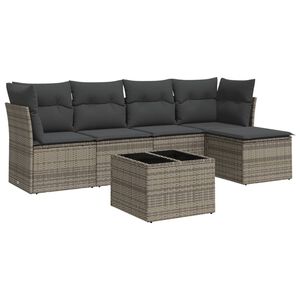 vidaXL 6-delige Loungeset met kussens poly rattan grijs