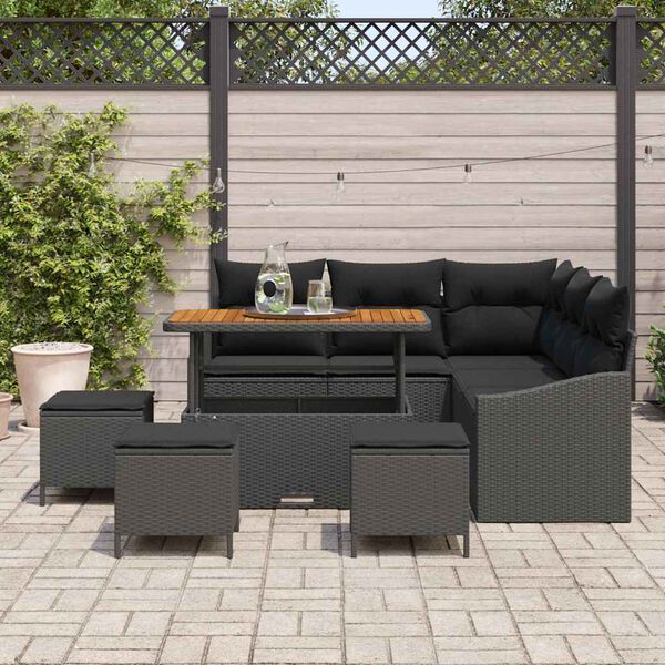 vidaXL Tuinbankenset met kussen 9 pcs Zwart poly rattan