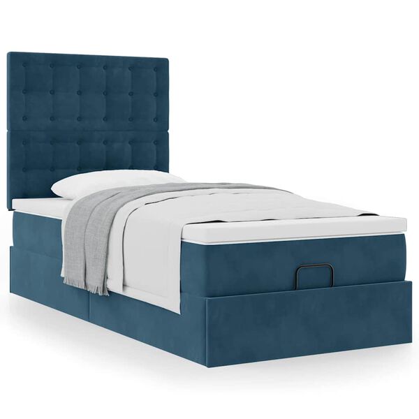 vidaXL Ottoman bed met matrassen 90x200cm fluweel donkerblauw