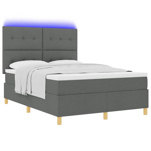 vidaXL LED Box Spring Bed met matras Donkergrijs 140 x 190 cm Stof