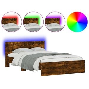 vidaXL Bedframe met hoofdeinde en LED gerookt eikenkleurig 140x190 cm