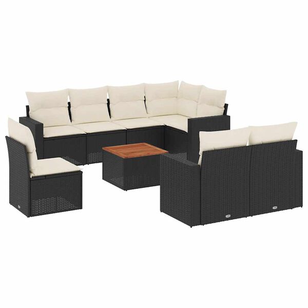vidaXL 9-delige Loungeset met kussens poly rattan zwart