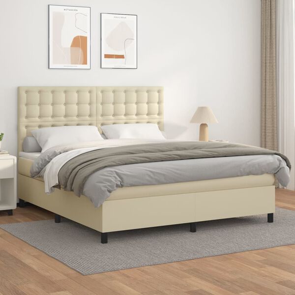 vidaXL Boxspring met matras kunstleer cr&egrave;mekleurig 180x200 cm