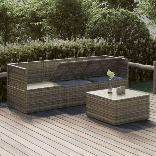 vidaXL 4-delige Loungeset met kussens poly rattan grijs
