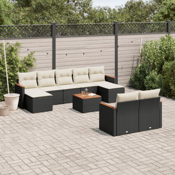 vidaXL 10-delige Loungeset met kussens poly rattan zwart