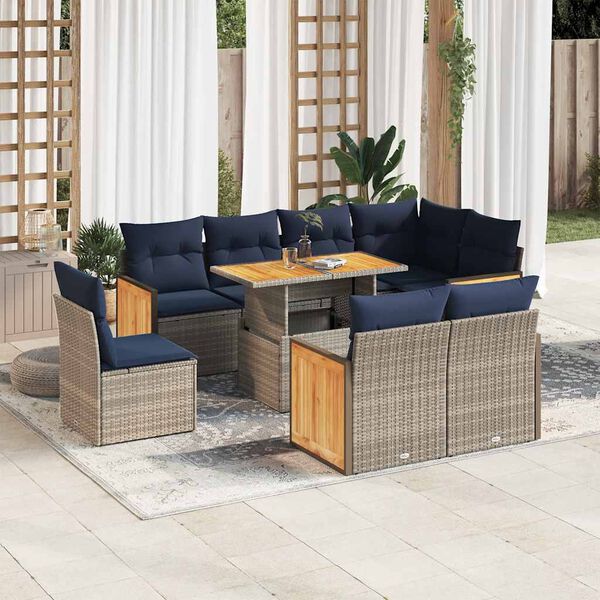 vidaXL 9-delige Loungeset met kussens poly rattan acacia grijs