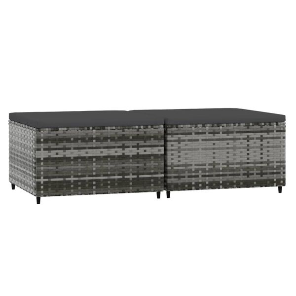 vidaXL Voetensteunen 2 st met kussens poly rattan grijs