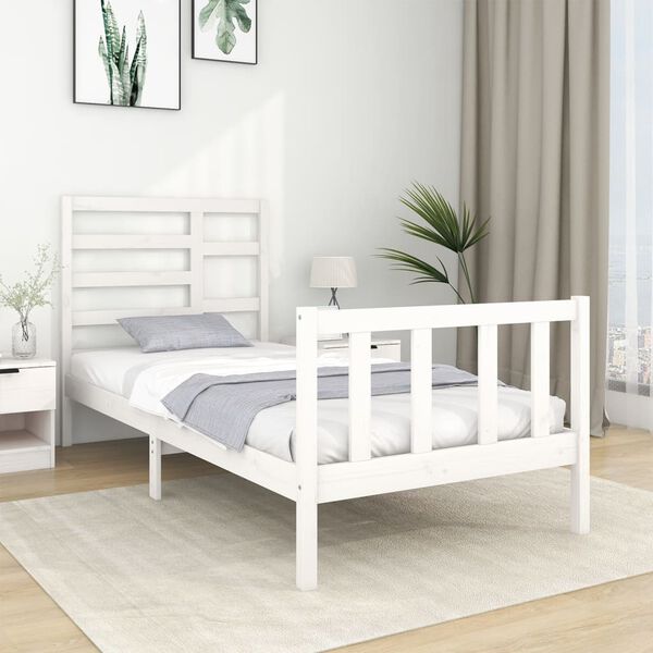vidaXL Bedframe massief hout wit 75x190 cm