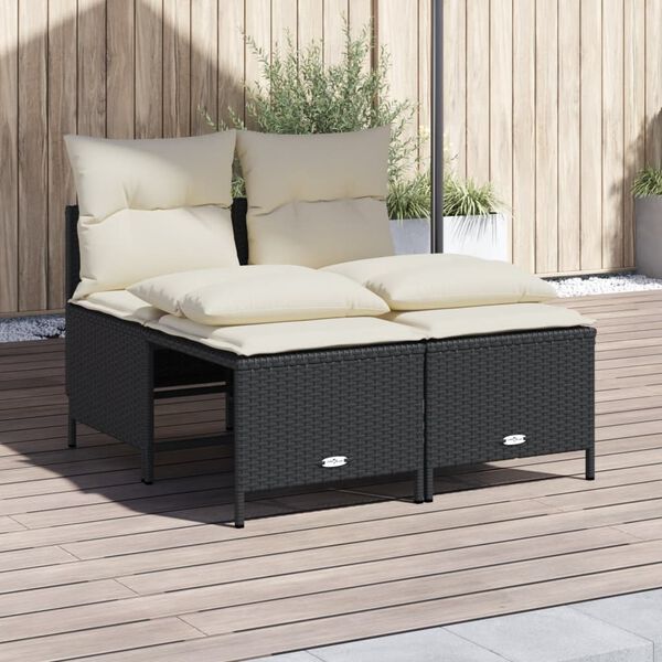 vidaXL 4-delige Loungeset met kussens poly rattan zwart
