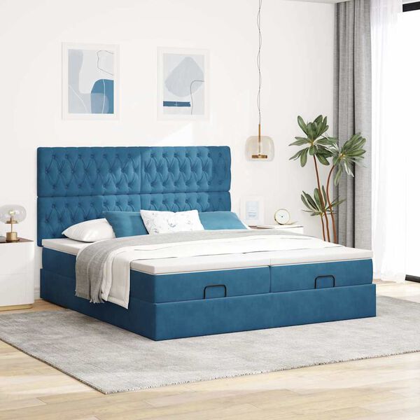 vidaXL Ottoman bed met matrassen 180x200cm fluweel donkerblauw
