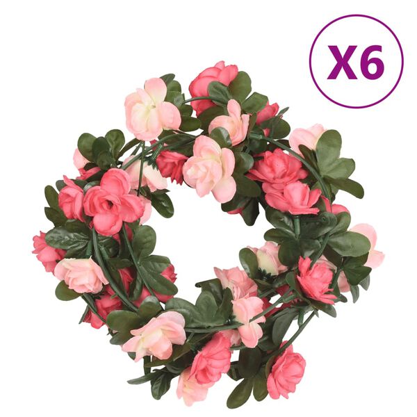 vidaXL Kerstslingers met bloemen 6 st 240 cm roz&eacute;