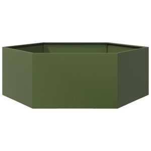 vidaXL Plantenbak zeshoek 138x120x45 cm staal olijfgroen