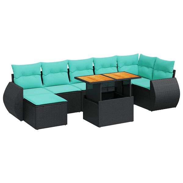 vidaXL 8-delige Loungeset met kussens poly rattan zwart