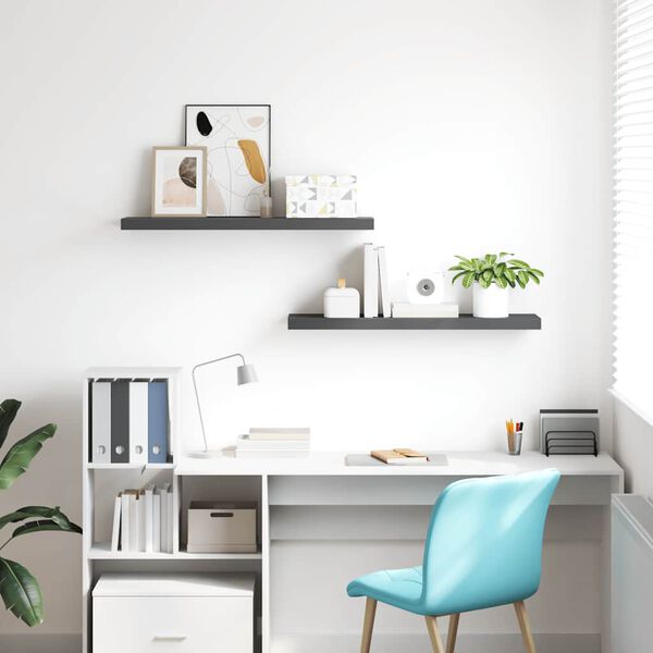 vidaXL Wandschappen zwevend 2 st 90x23,5x3,8 cm MDF hoogglans grijs