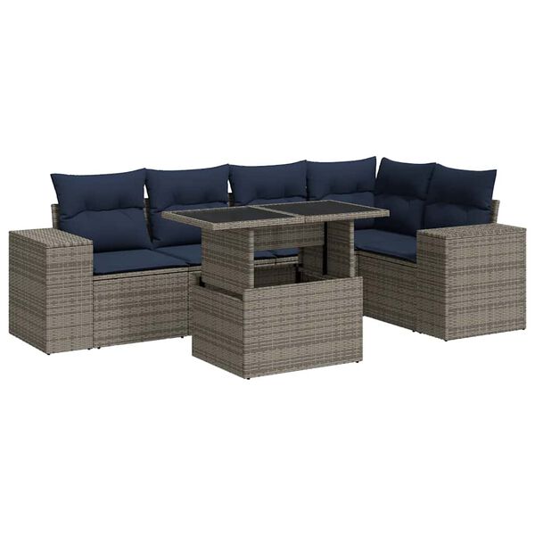 vidaXL 6-delige Loungeset met kussens poly rattan acacia zwart