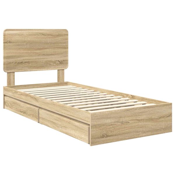 vidaXL Opslag bed met hoofdeinde Sonoma Eiken 90 x 200 cm Bewerkt hout