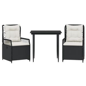 vidaXL 3-delige Tuinset met kussens poly rattan zwart