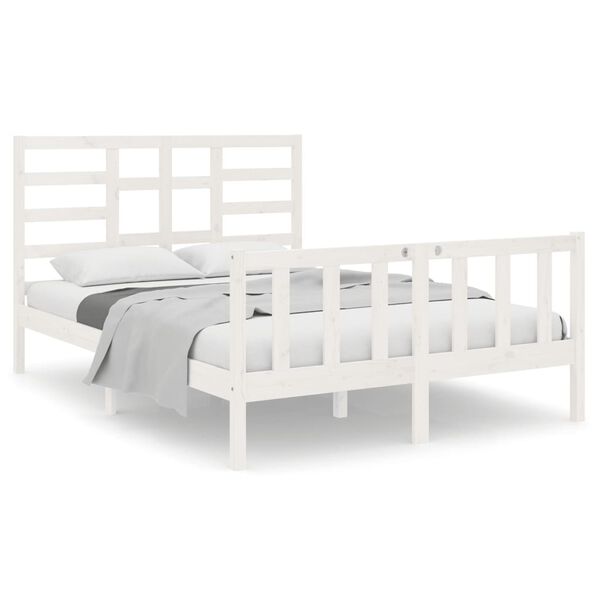 vidaXL Bedframe massief hout wit 140x190 cm