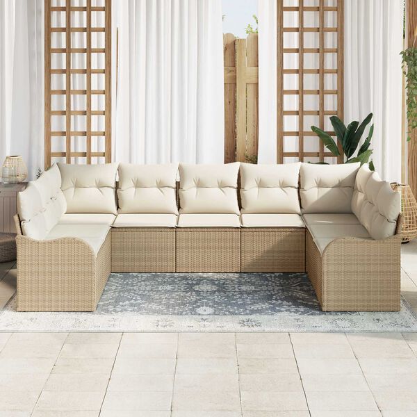 vidaXL Tuin Sofa Set met opslag 9 pcs Beige en wit poly rattan