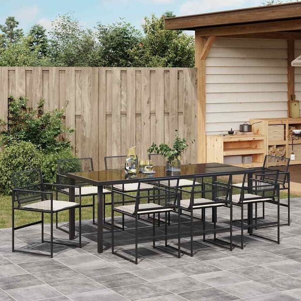 vidaXL Tuin eettafelset 9 pcs Zwart Gepoedercoat staal