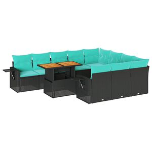 vidaXL 11-delige Loungeset met kussens poly rattan zwart