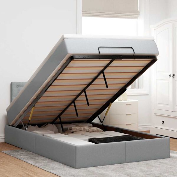 vidaXL Ottoman bed met matras en LED's 120x190 cm stof lichtgrijs