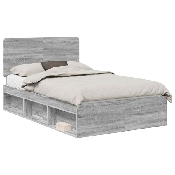 vidaXL Bedframe Grijs Sonoma 120 x 190 cm Massief grenenhout