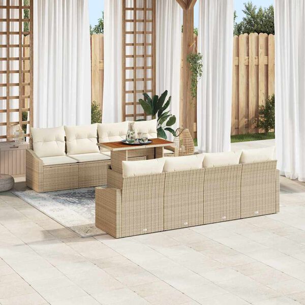 vidaXL Tuin Eetset met kussen met kussen 9 pcs Beige en Cr&egrave;me