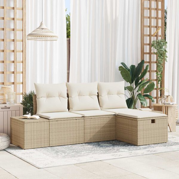 vidaXL Tuin Sofa Set met kussen 4 pcs Beige Poly riet
