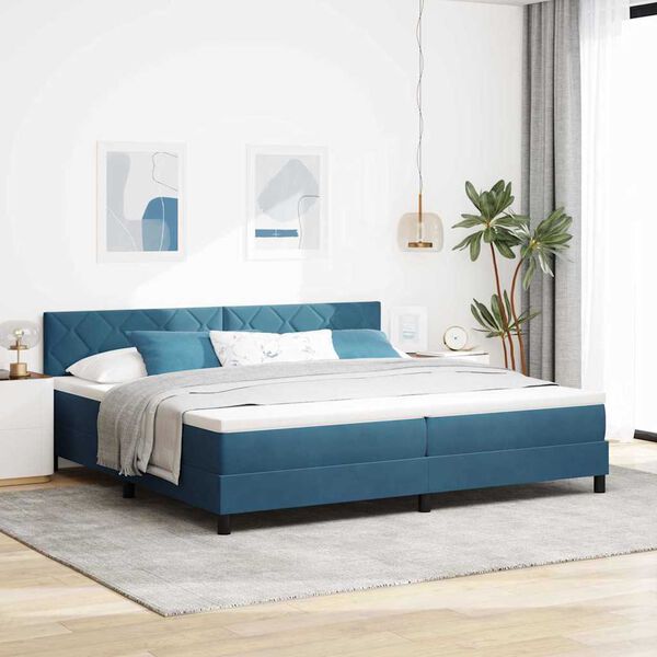 vidaXL LED Box Spring Bed met matras Donkerblauw 200 x 200 cm Fluweel
