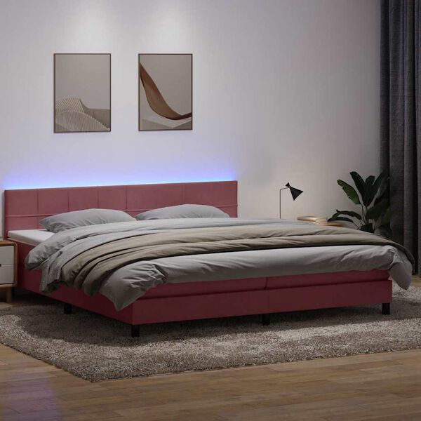vidaXL Boxspring met matras en LED fluweel roze 180x210 cm