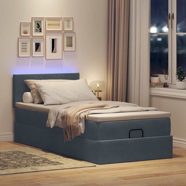 vidaXL Ottoman bed met matras en LED's 80x200cm fluweel donkergrijs