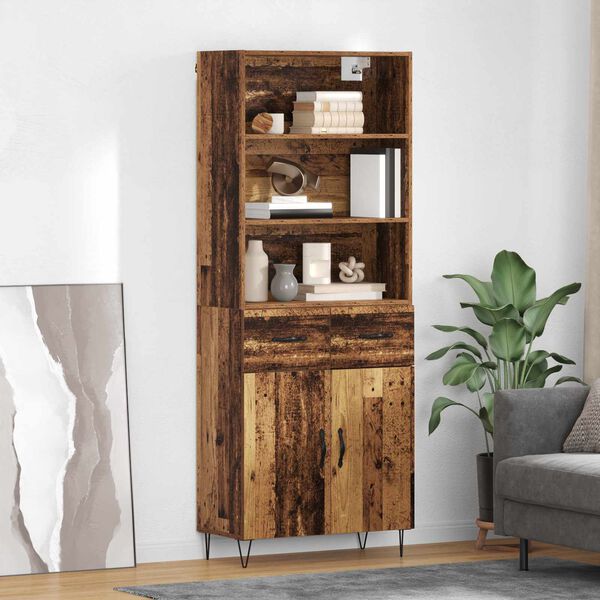 vidaXL Hoge kast met lade 2 pcs Oudhout Bewerkt hout