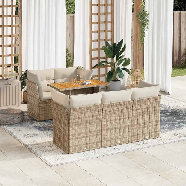 vidaXL 6-delige Loungeset met kussens poly rattan beige