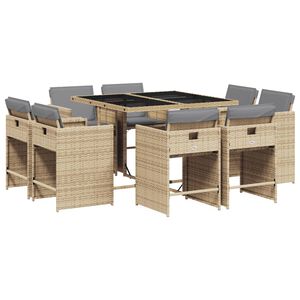 vidaXL 9-delige Tuinset met kussens poly rattan gemengd beige