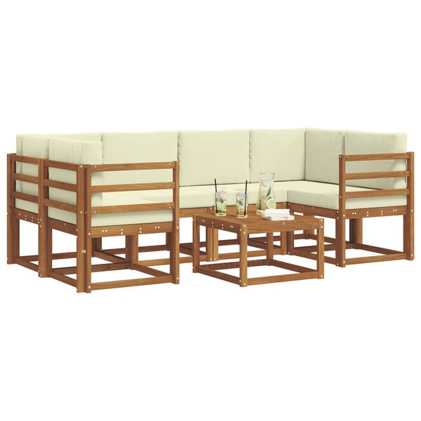vidaXL Buiten bankenset met kussen 7 pcs Natuurlijk en Cr&egrave;me
