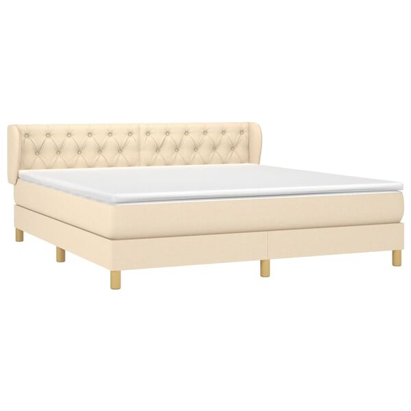 vidaXL Boxspring met matras stof cr&egrave;mekleurig 160x200 cm