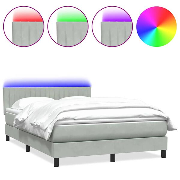 vidaXL Boxspring met matras en LED fluweel lichtgrijs 140x220 cm