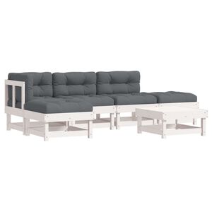 vidaXL 6-delige Loungeset met kussens massief hout wit