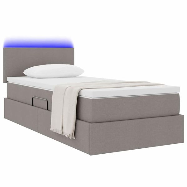 vidaXL Opbergbed met LED met matras met LED Taupe 100 x 200 cm Stof