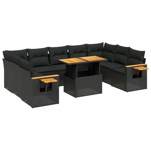 vidaXL 10-delige Loungeset met kussens poly rattan zwart