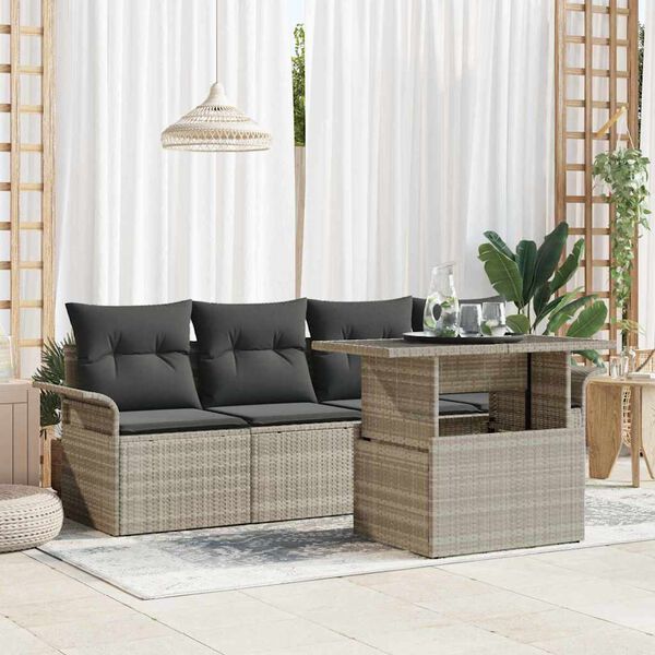 vidaXL Tuin Sofa Set met kussen 5 pcs Lichtgrijs poly rattan