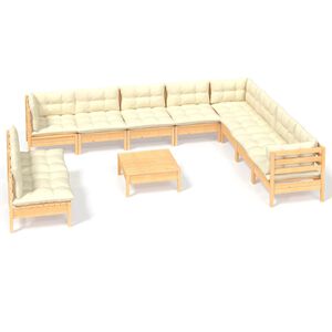vidaXL 11-delige Loungeset met cr&egrave;mekleurige kussens grenenhout