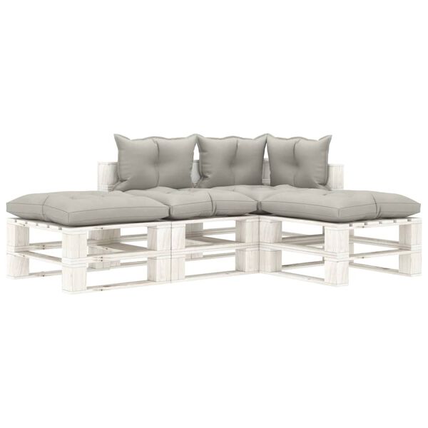 vidaXL 4-delige Loungeset met taupe kussens pallet hout