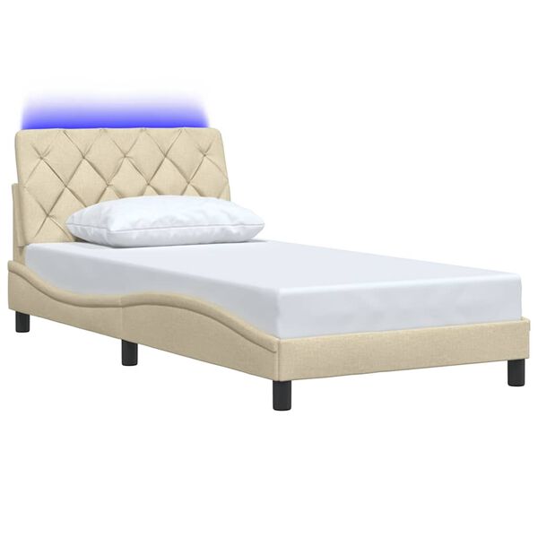 vidaXL Bedframe met LED zonder matras 100x200 cm stof cr&egrave;me