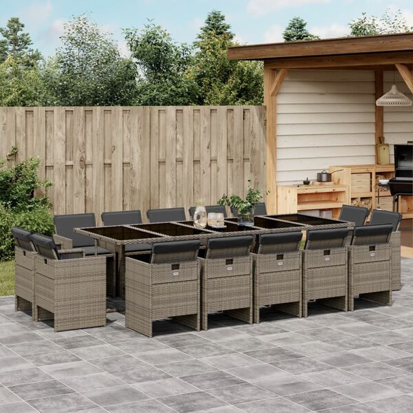 vidaXL 15-delige Tuinset met kussens poly rattan grijs