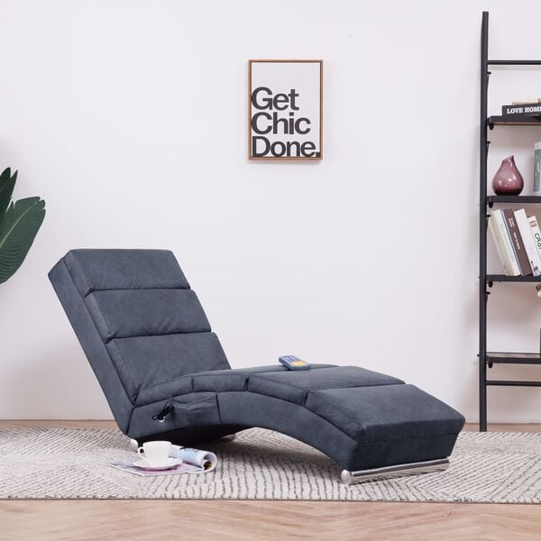 vidaXL Massage chaise longue kunstsu&egrave;de grijs